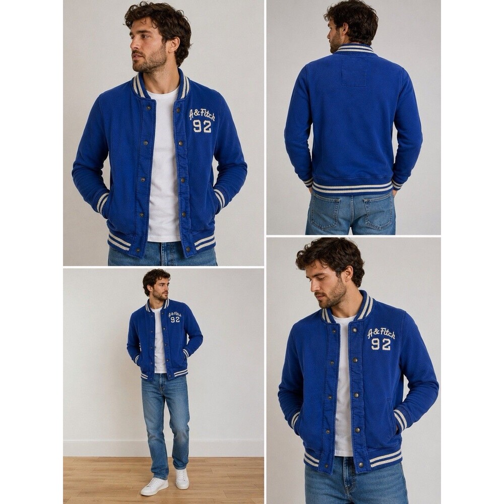 Abercrombie & Fitch Y2K Blue Varsity Bomber Jacket Men’s XL Snap Zip A&F 92